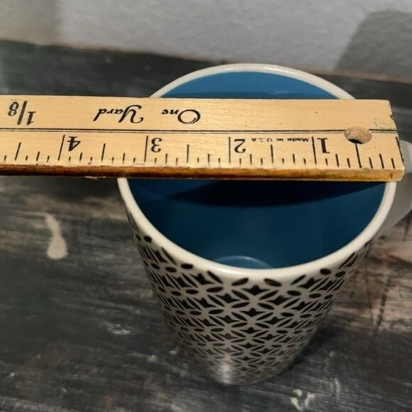 World Market Ceramic Mug With Black & White Pattern Blue Interior Dishwasher Saf - Picture 5 of 5
